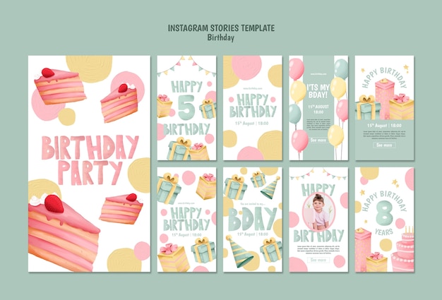 Raccolta di storie di Instagram per la celebrazione della festa di compleanno