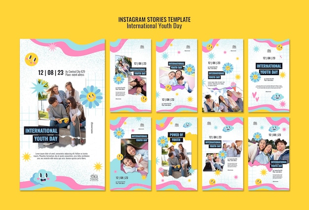 Raccolta di storie di Instagram per la celebrazione della giornata internazionale della gioventù