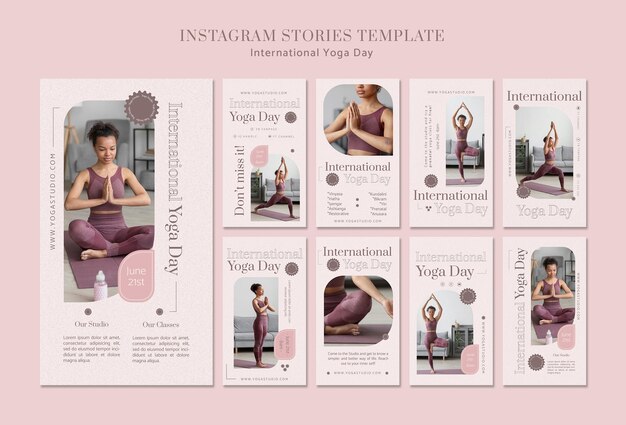 Raccolta di storie di Instagram per la celebrazione della giornata internazionale dello yoga