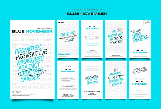 Raccolta di storie di Instagram per la celebrazione di novembre blu