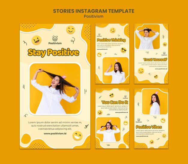 Raccolta di storie di Instagram per positivismo con donna felice