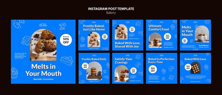 PSD gratuito raccolta di storie di instagram per prodotti da forno