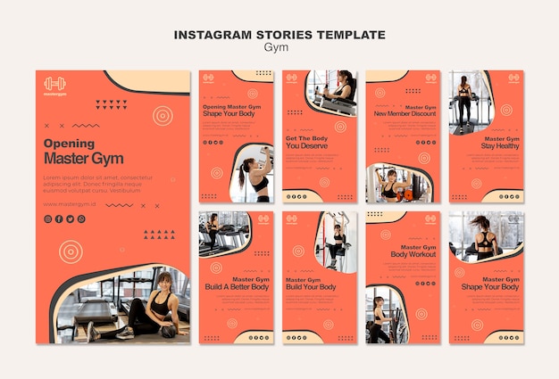 Raccolta di storie su Instagram per attività in palestra