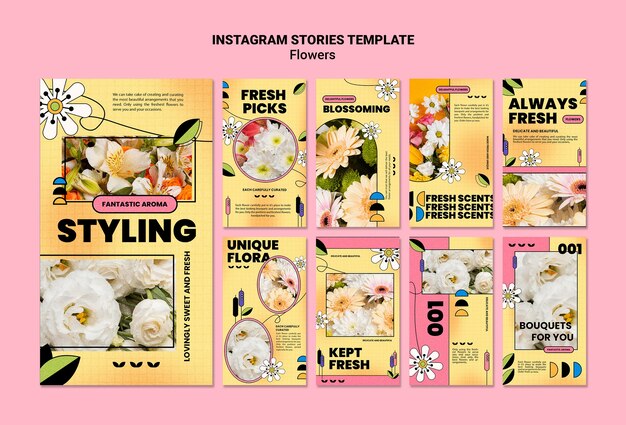 Raccolta di storie su Instagram per il negozio di fiori