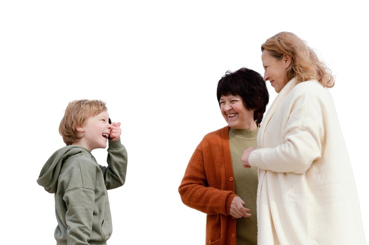 PSD gratuito ragazzino che trascorre del tempo all'aperto con le sue nonne