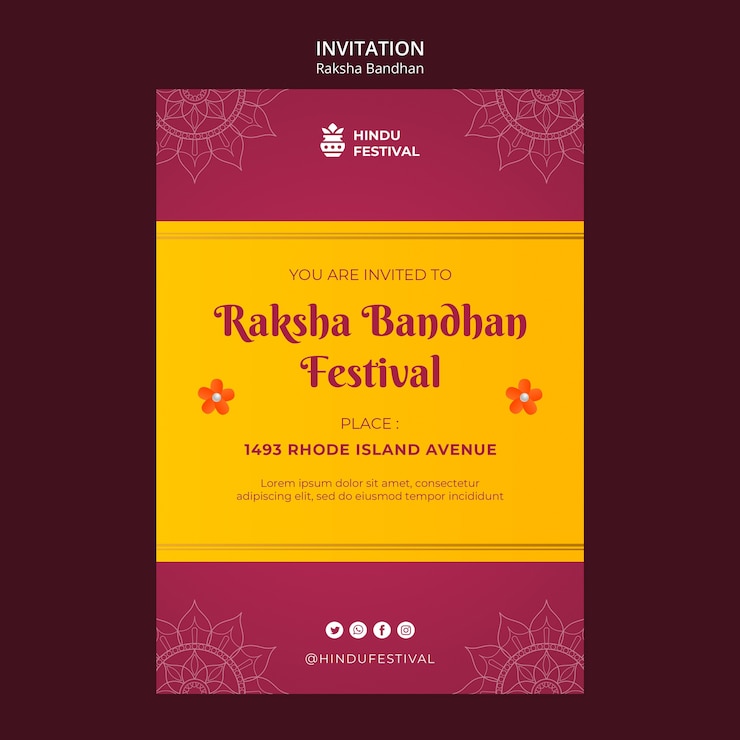 PSD Gratis raksha bandhan invitation template in dual tone and mandala design