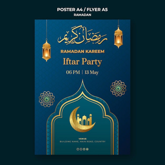 Ramadan evenement poster sjabloon met gouden details