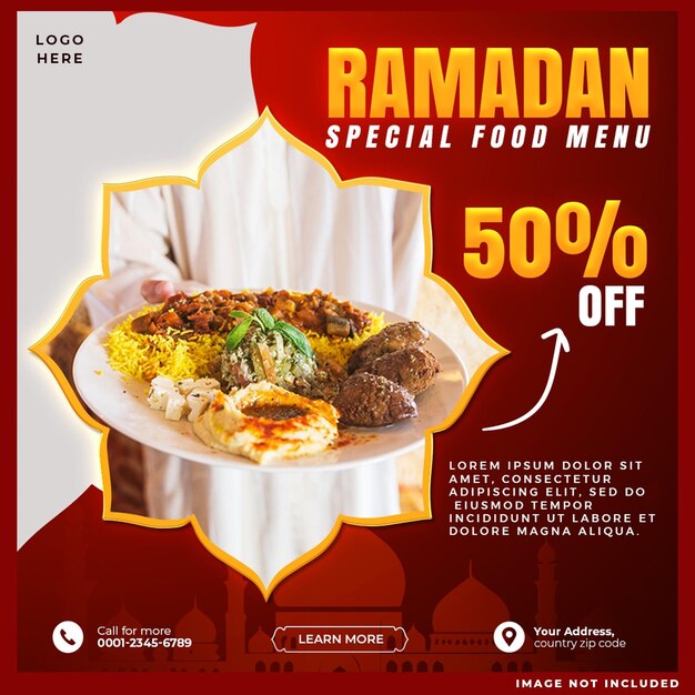 Ramadán Kareem Menú de comida especial Diseño de redes sociales plantilla de publicación