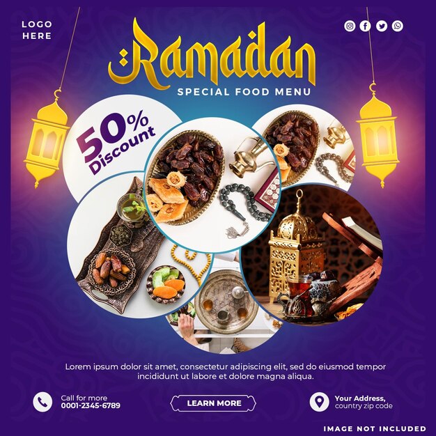 Ramadan Kareem Menu Post Modelo de diseño de redes sociales