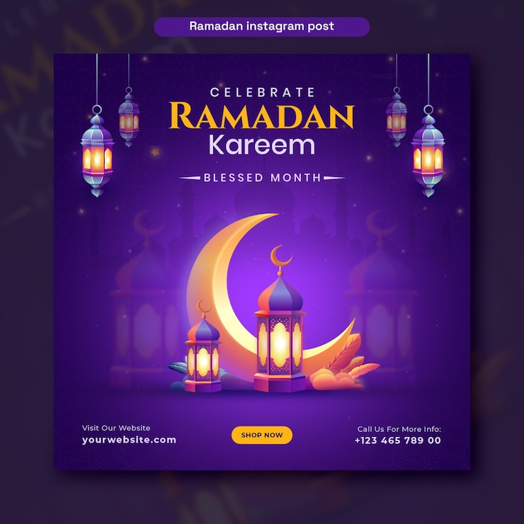 PSD gratuito ramadan kareem plantilla de diseño de publicaciones en redes sociales con luna creciente y linterna