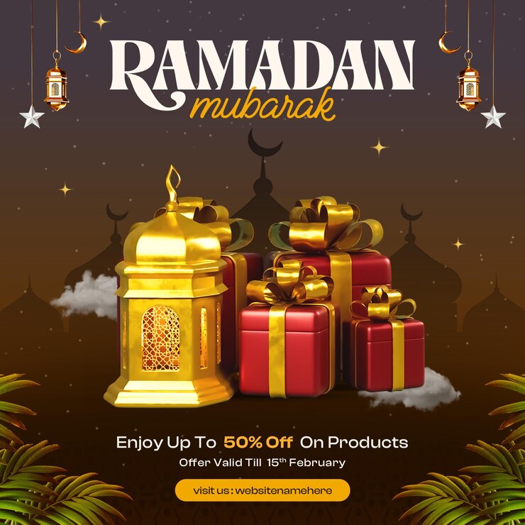 PSD Gratis ramadan kareem social media post design template with golden lantern and gift box