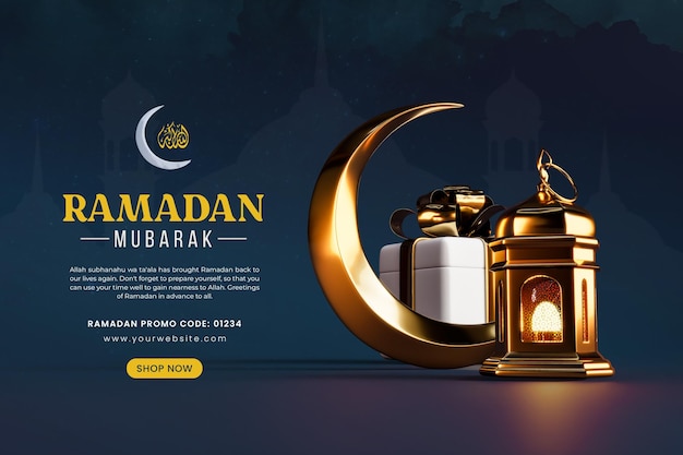 Gratis PSD ramadan mubarak 3d ontwerpsjabloon voor sociale media-banner