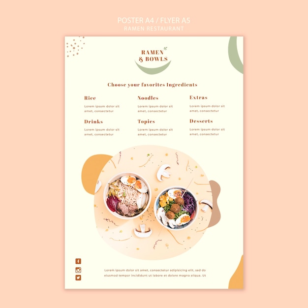 Gratis PSD ramen restaurant poster sjabloon