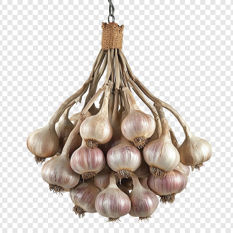 PSD gratuito un ramo de bulbos de ajo colgando