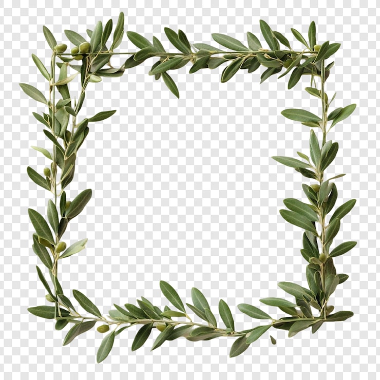 PSD gratuito ramo d'olivo quadrato cornice natura confine elegante