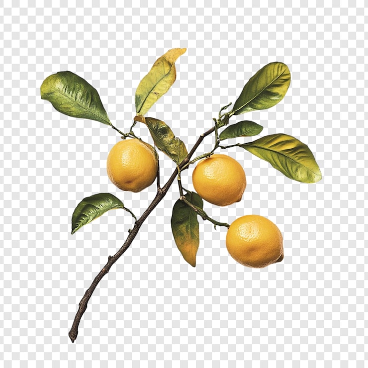 PSD gratuito ramo di limoni freschi frutto di agrumi succoso su ramo di albero con foglie verdi isolato su sfondo bianco limoni maturi pronti per la raccolta