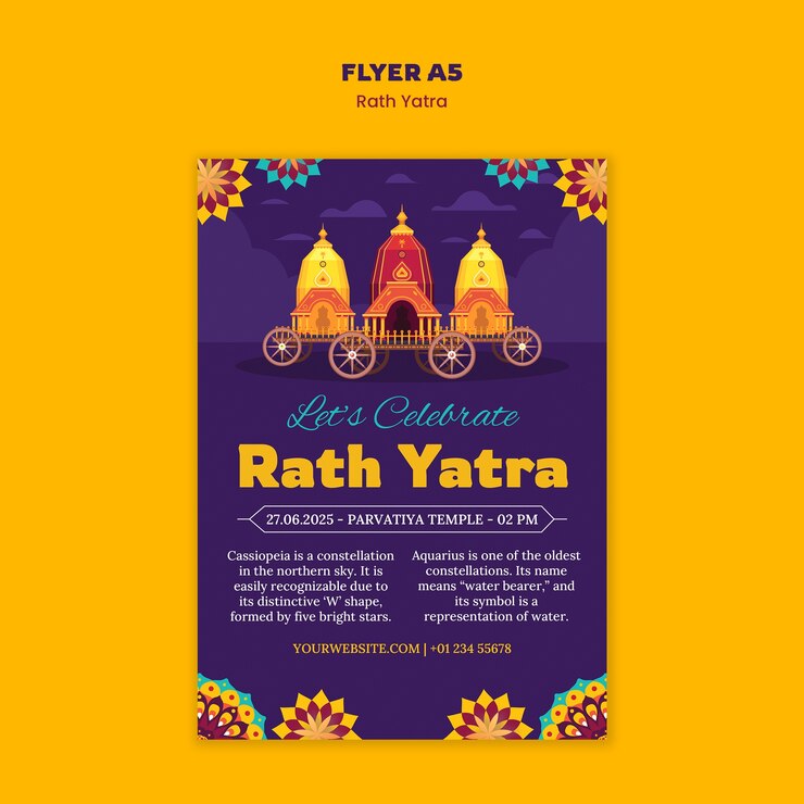 PSD Gratis rath yatra festival flyer: celebrating at parvatiya temple