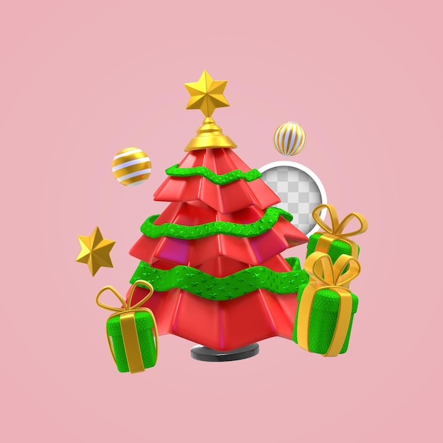 Árbol de Navidad con regalos. Representación 3d