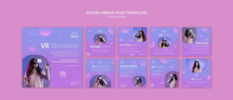 PSD gratuito la realidad virtual juega juntos en las redes sociales