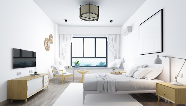 realista habitación doble moderna con muebles y un marco