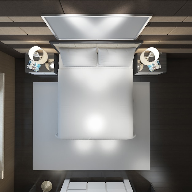 PSD gratuito realista habitación doble moderna con muebles y un marco