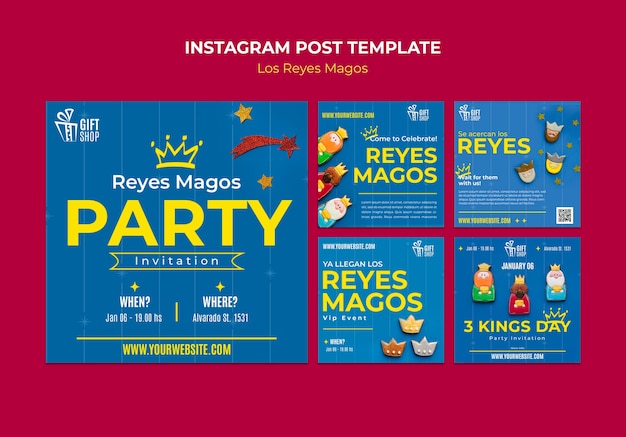 PSD gratuito realista publicación de instagram de reyes magos