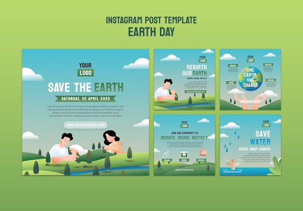 PSD gratuito realistas publicaciones de instagram para la celebración del día de la tierra