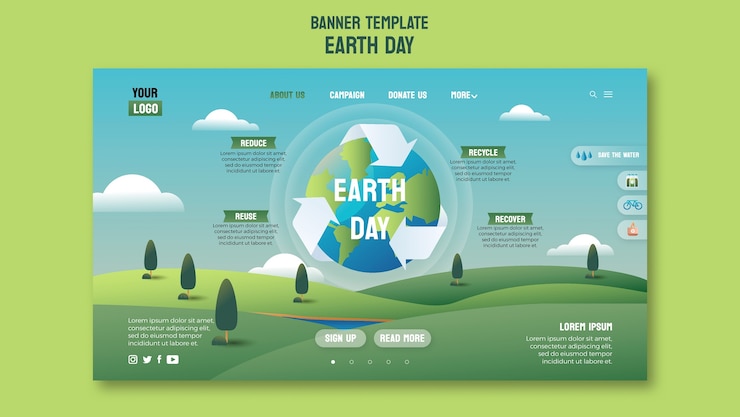 PSD Gratis realistic earth day celebration landing page template