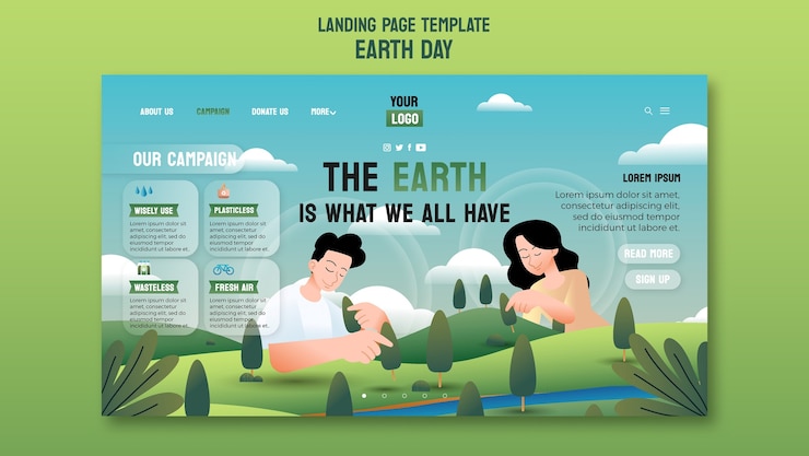PSD Gratis realistic earth day celebration landing page