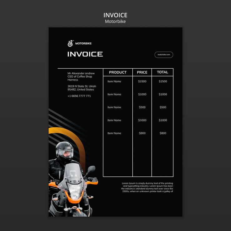 PSD Gratis realistic motorbike business invoice template