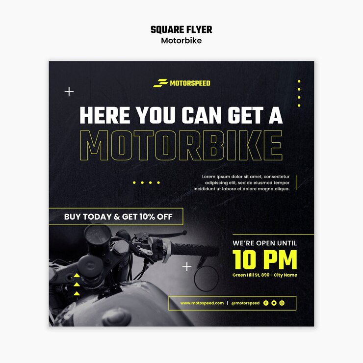 PSD Gratis realistic motorbike business square flyer