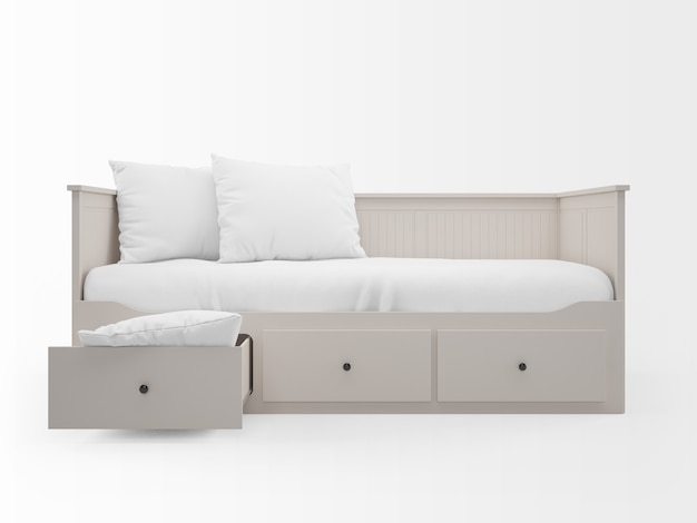 realistico letto bianco con cassetti