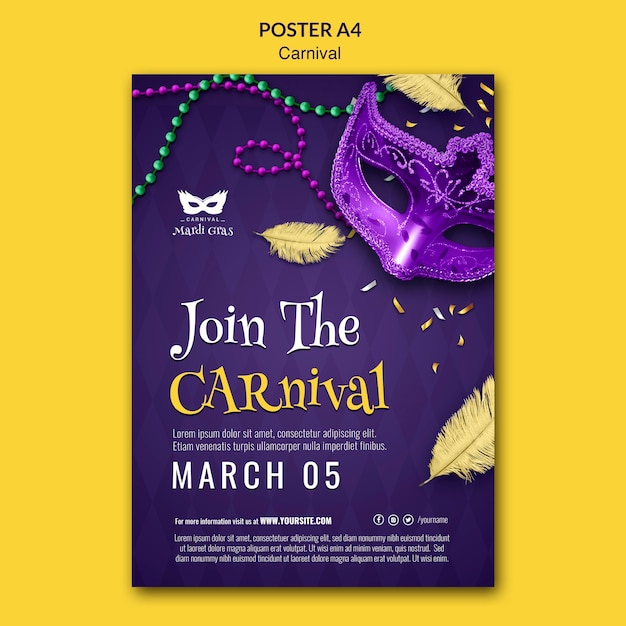 Gratis PSD realistisch carnaval poster sjabloonontwerp