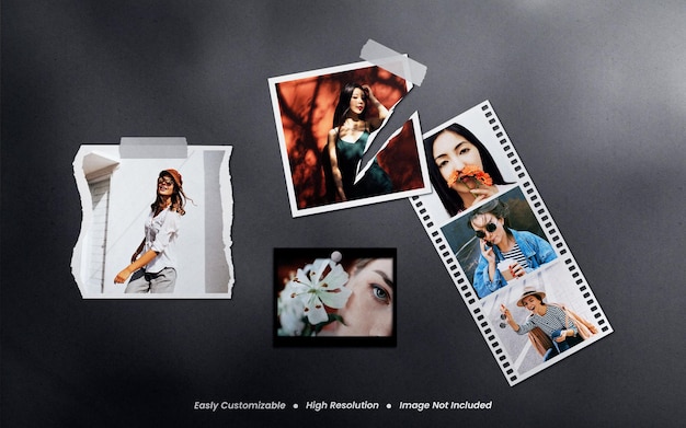 Realistisch en minimalistisch moodboard polaroid fotopapier frame mockup sociale media en schaduwoverlay