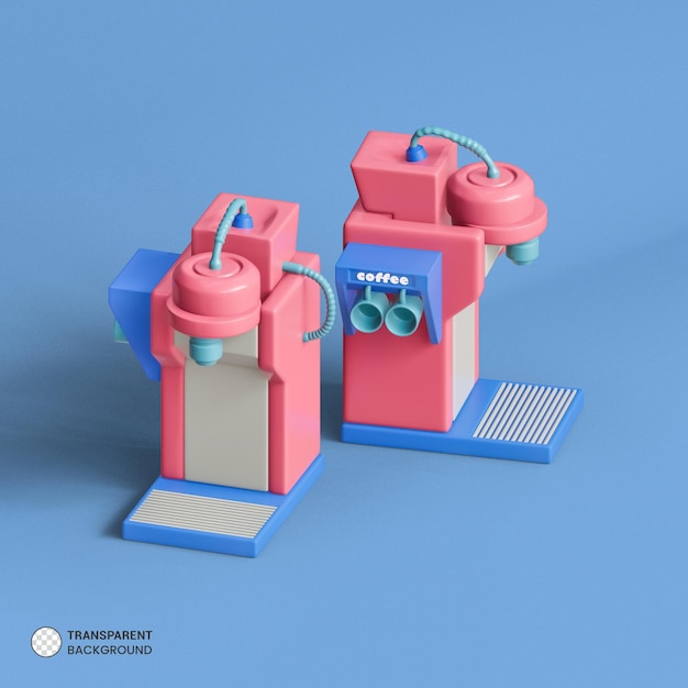 Realistisch koffiezetapparaat met kopjes op een blauwe achtergrond 3d Render Illustrator