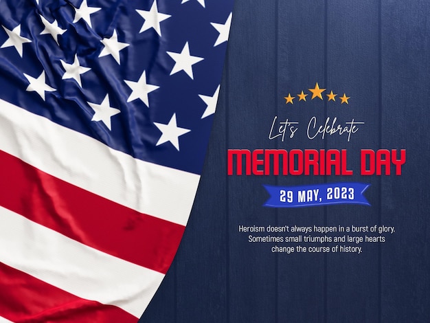 Gratis PSD realistisch memorial day 3d-sjabloon voor spandoek voor sociale media