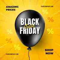 Gratis PSD realistische black friday-banner met ballonsjabloon