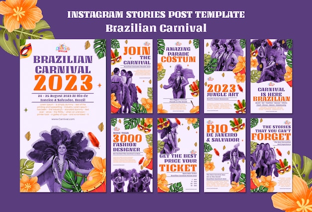 Gratis PSD realistische braziliaanse carnaval instagram-verhalen