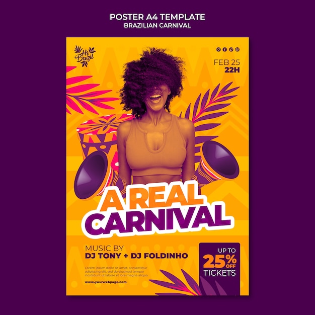 Gratis PSD realistische braziliaanse carnaval poster sjabloon