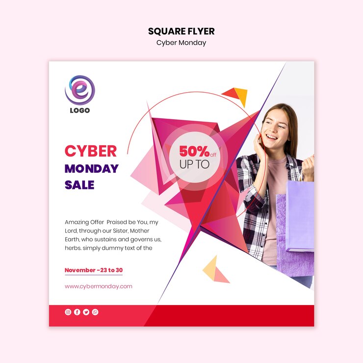 Gratis PSD realistische cybermaandag vierkante flyer