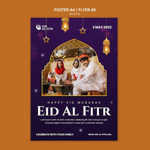 Gratis PSD realistische eid al-fitr ontwerpsjabloon