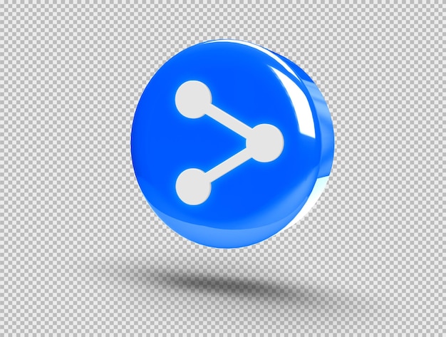 Gratis PSD realistische glanzende 3d ronde knop met deelpictogram