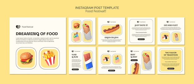 Gratis PSD realistische instagramposts voor voedselfestivals