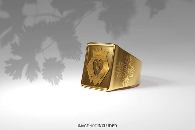 Realistische luxe gouden ring en schaduwblad logo mockup psd