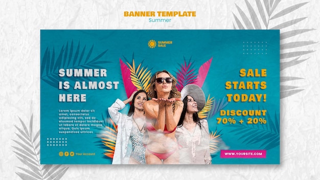 Gratis PSD realistische ontwerpsjabloon voor zomerbanners