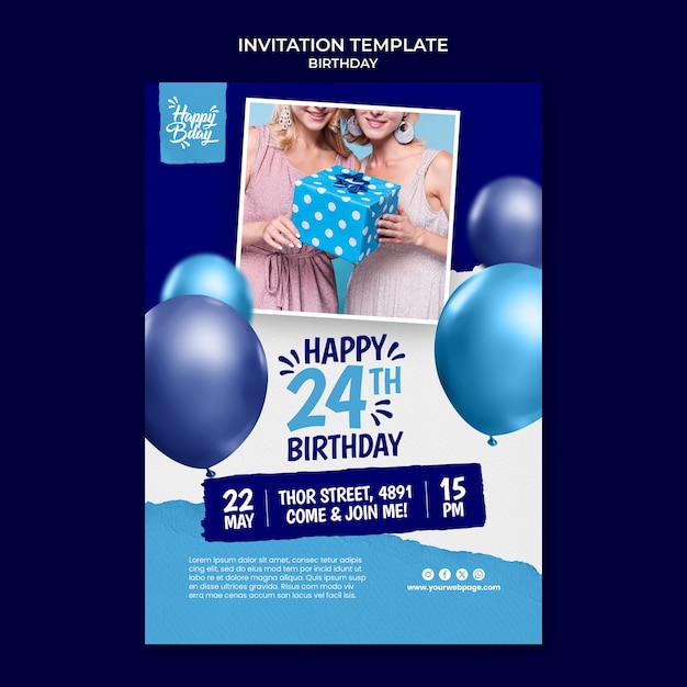 Realistische uitnodiging voor een verjaardagsfeest