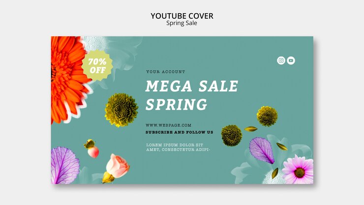 Gratis PSD realistische voorjaarsuitverkoop youtube-voorbladsjabloon