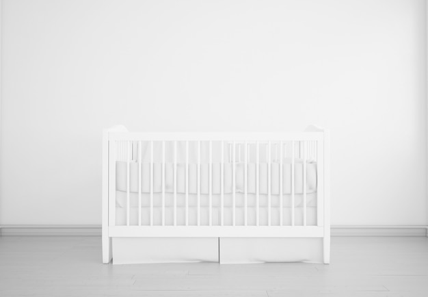 realistische witte baby slaapkamer met een wieg