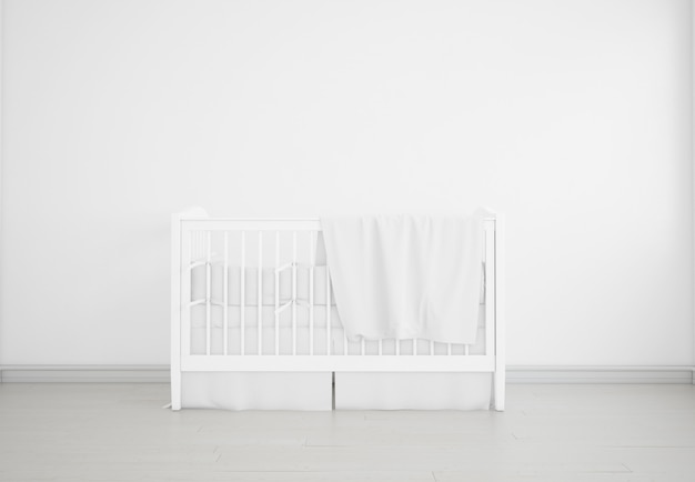 realistische witte baby slaapkamer met een wieg