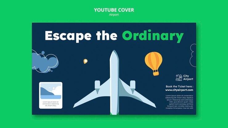 Gratis PSD realistische youtube-cover van het luchthavenconcept